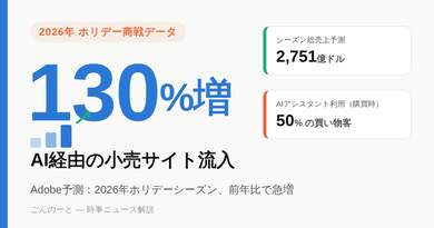 AI経由の小売サイト流入が前年比130%増、2026年ホリデー商戦データ